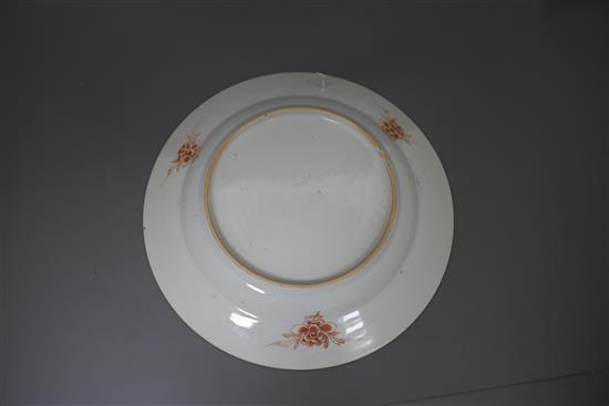 A Chinese export famille rose dish, Yongzheng period, D. 35cm